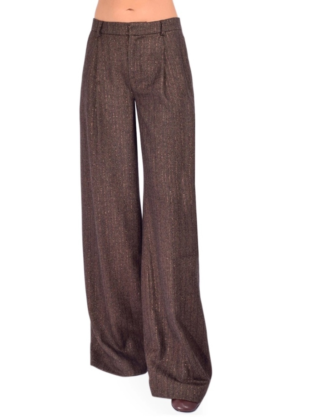 NWT $675 L'Agence Allanah Mid Rise Trouser In Brown & Bronze Pinstripe Size 2